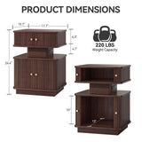 Night Stand, LED Nightstand, Modern Nightstand with Charging Station, Night Stand with 2 Drawers and Sliding Door, Curvy Edge, Small Bedside Table for Bedroom, Walnut AKMAKM