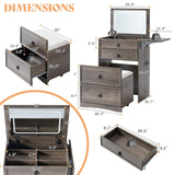 AMERLIFE 3-in-1 Makeup Vanity with Sliding Stool, Fold-up Panel, Divided Storage & Power Port, Farmhouse Makeup Table with Adjustable LED Light, for Small Space, Rustic Oak AMERLIFE