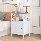 FFBCFDK End Table with Charging Station, Side Table with Power Outlet & USB Ports, Nightstand with 2 Tiers Storage Space and Storage Cabinet, Sofa Side Tables for Bedroom, Living Room,Office, White FFBCFDK