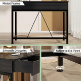 CAIYUN 40Inch Desk with 2 Wooden Drawers,Home Office Desks with Storage, Simple Modern Kids Desk, Vanity Desk for Bedroom, Work Study Writing Desk Table for Small Spaces (Black, Wooden) CAIYUN