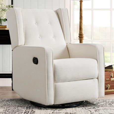 CANMOV Swivel Rocker Recliner Chair, Rocking Chair Nursery Glider Recliner, Manual Glider Chair for Nursery, White CANMOV