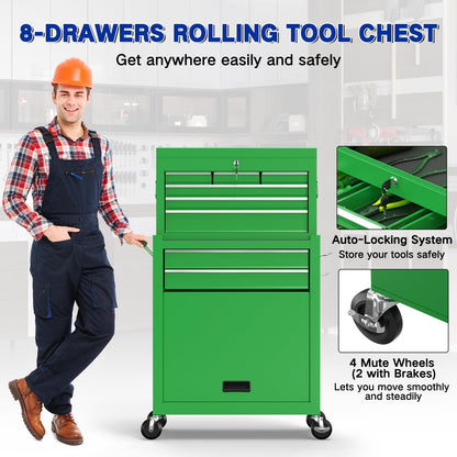 Kieperi 8-Drawer Large Capacity Rolling Tool Box, Tool Box with Wheels, Removable Rolling Tool Chest with Wheels and Drawers, Tool Cabinet with Lock for Workshop Mechanics Garage (Green) - WoodArtSupply