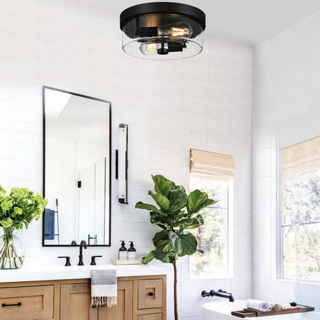 Black Flush Mount Ceiling Light Fixtures, 2-Light Ceiling Mount for Farmhouse with Seeded Glass Lampshade, Industrial Flush Mount Light Fixture Farmhouse for Hallway, Kitchen, Entryway and Foyer szzgco
