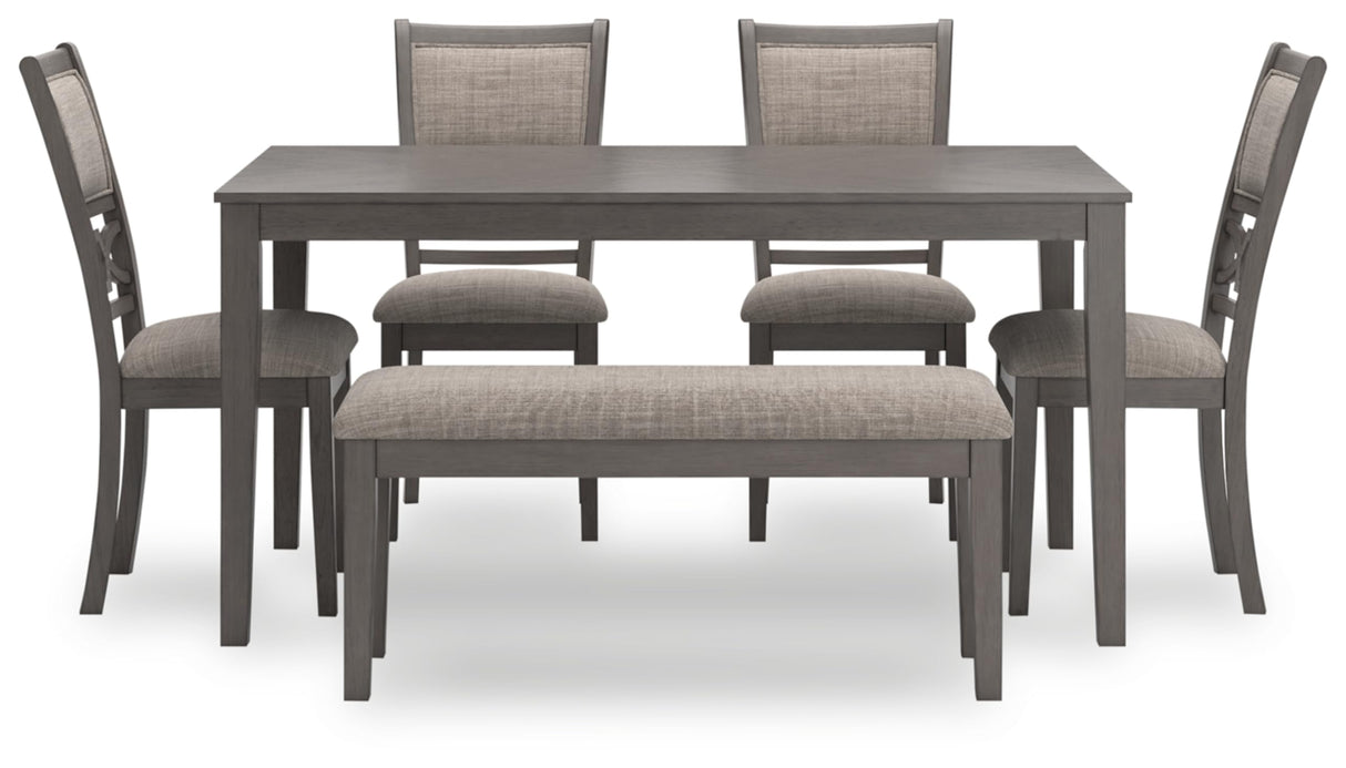 Signature Design by Ashley Wrenning Modern Diamond Patterned Dining Table with 4 Upholstered Chairs and Bench, Set of 6, Gray & Light Gray Signature Design by Ashley