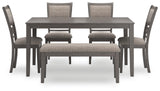 Signature Design by Ashley Wrenning Modern Diamond Patterned Dining Table with 4 Upholstered Chairs and Bench, Set of 6, Gray & Light Gray Signature Design by Ashley