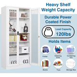 PEUKC Display Cabinet-71 Inches 4 Adjustable Shelves Curio Cabinets with Locking Glass Doors Display Case for Collectibles, Cosmetics, Hydroponics, Books (White,Assemble Required) PEUKC