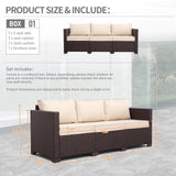 Oasishine Patio Furniture 3-seat Sofa Wicker Outdoor Furniture Outdoor Couch Deep Seat Hight Backrest Non-Slip Cushions, Khaki Oasishine