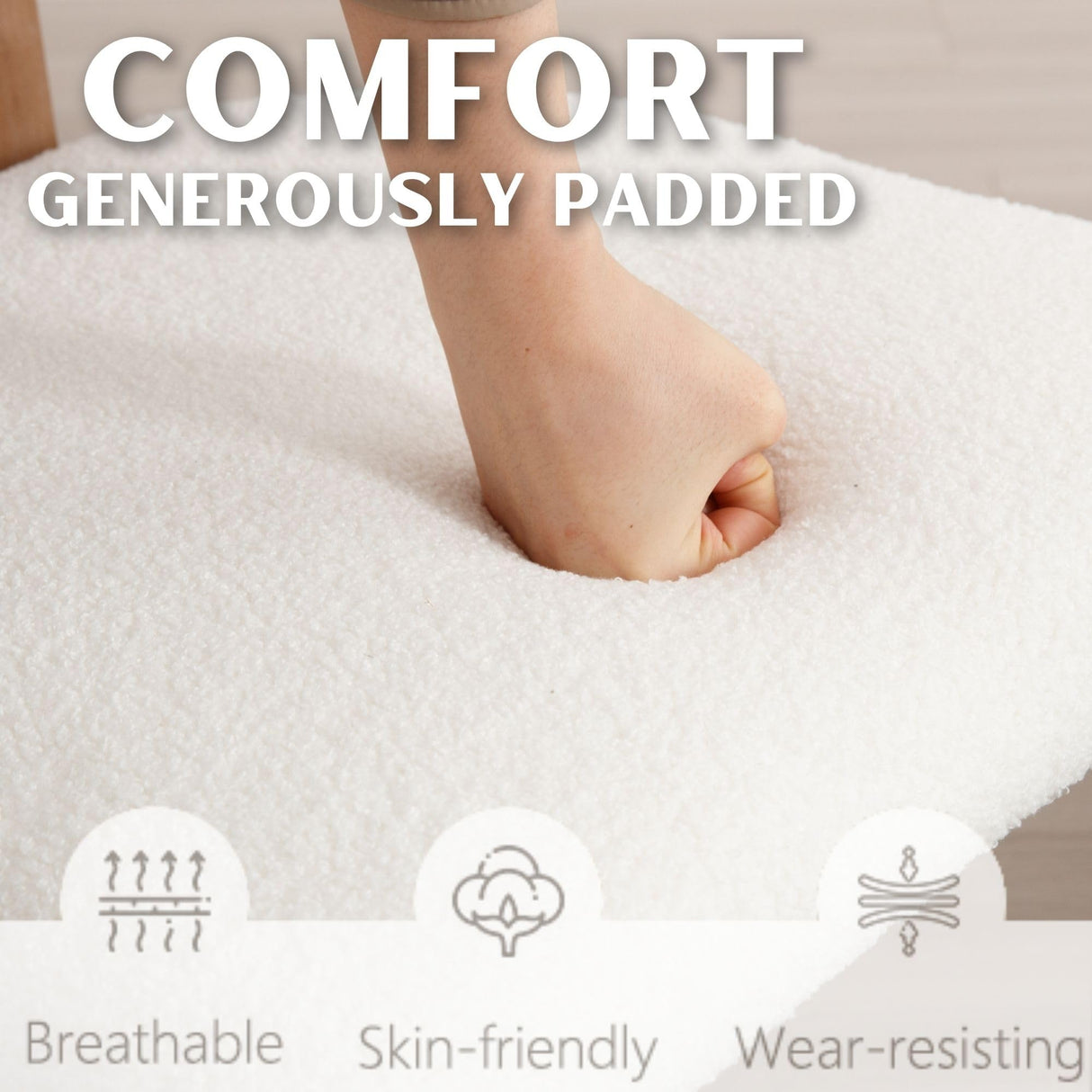 RIVOVA 26 inch Farmhouse Bar Stools Set of 4 Sherpa Upholstered Kitchen Stool Wood Legs Boho Pub Stools with Back Modern Counter Height Bar Chairs Kitchen Island Barstools, White RIVOVA