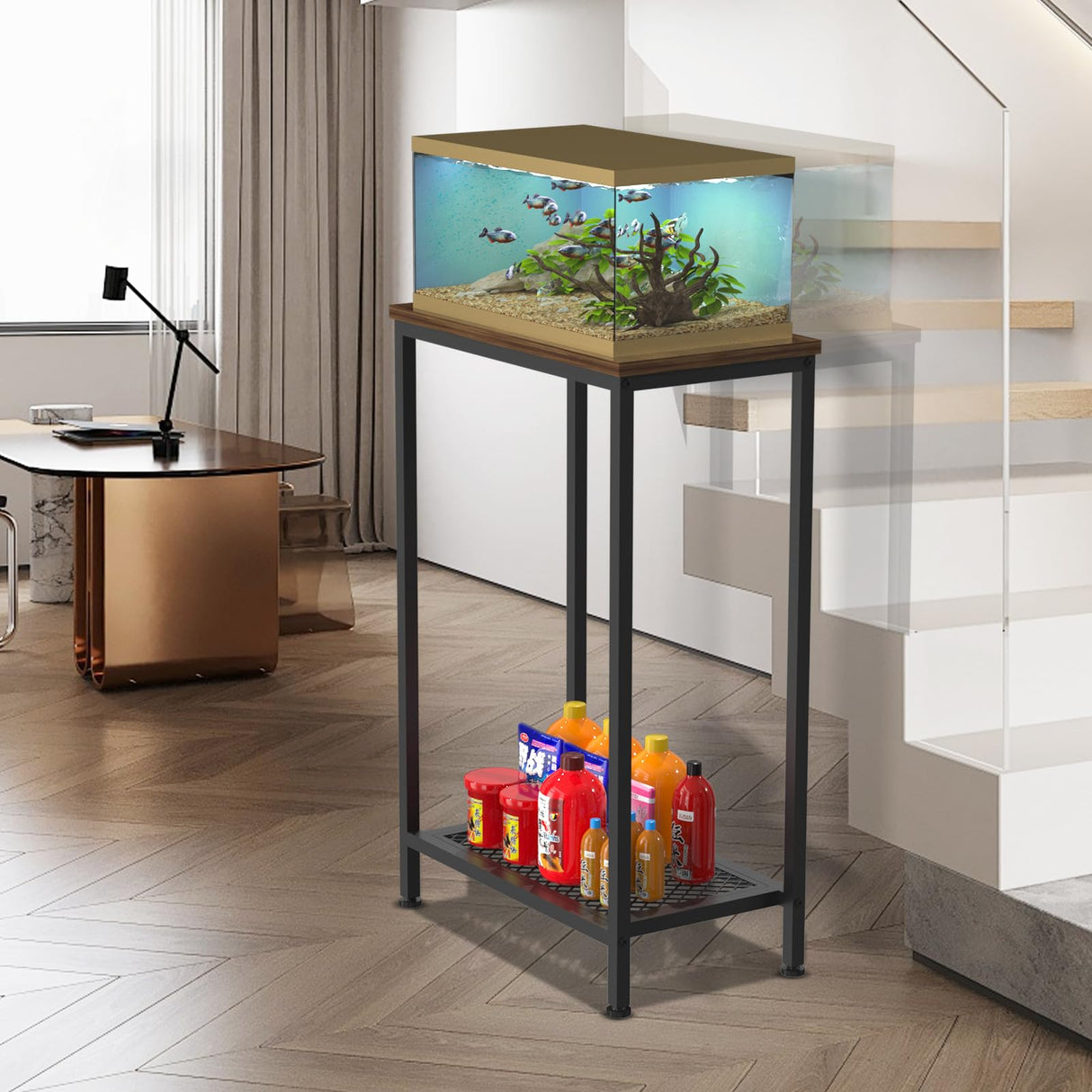 VANVERB 10 Gallon Fish Tank Stand, 2-Tier Small Aquarium Stand 5-10 Gallon, Metal Reptile Breeder Turtle Terrarium Stand Rack Plant Stand for Home Office, Load 350lbs, 20.86" L x 11.81" W x 32.08" H, Black VANVERB