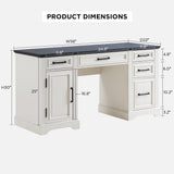 JXQTLINGMU 58" Executive Desk, Farmhouse Computer Desk with Drawers and Cabinet, Embossed Texture Home Office Desk, Workspace for Work Study Writing, White JXQTLINGMU