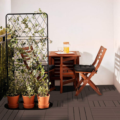 domi outdoor living Patio Deck Tiles, 12 x 12 inches Composite Interlocking Decking Tile, Four Slat Plastic Outdoor Flooring, 27 Pieces One Pack, Dark Brown domi outdoor living