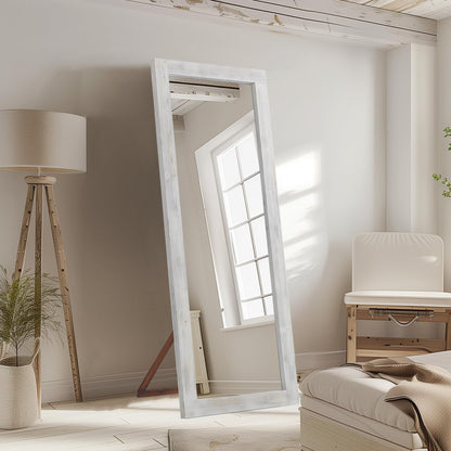 MELOMOIR Rustic Farmhouse Full Length Mirror, 64"x21" Wood Frame Floor Mirror, Free Standing Mirror Leaning Hanging Mirror, Long Mirror for Bedroom Living Room Cloakroom, Weathering White - WoodArtSupply