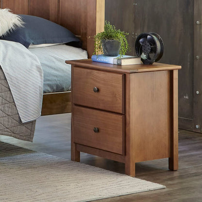 Grain Wood Furniture Shaker 2-Drawer Bedside Nightstand, Solid Wood with Walnut Finish