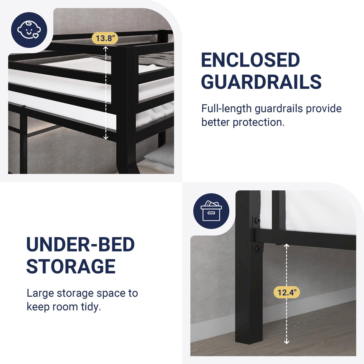 Allewie Metal Bunk Bed Twin Over Full Size for Junior & Adults with Ladder and Heavy Duty Guardrail, Small Space Saving Design for Bedroom Kid Room and Dorm, Black Allewie