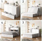 ijuicy Queen Size Murphy Bed with Foldable Foam Mattress, Cube Cabinet Bed with Multifunctional Charging Station & Extra Large Storage Drawers, Space-Saving Hideaway Bed for Guests-White ijuicy