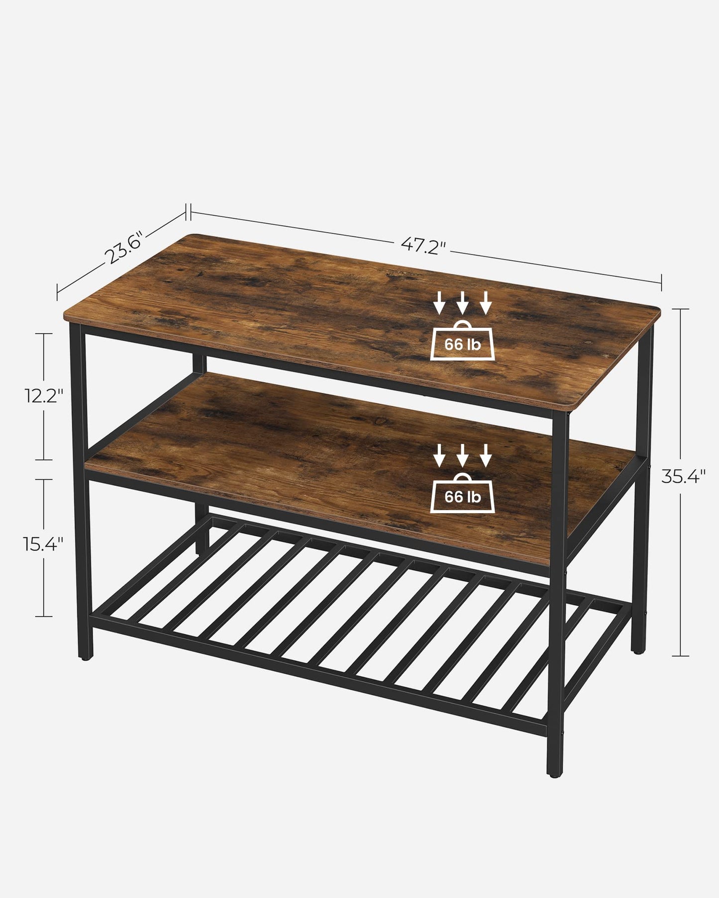 VASAGLE Industrial Kitchen Island with 3 Shelves and Large Worktop in Rustic Brown and Black