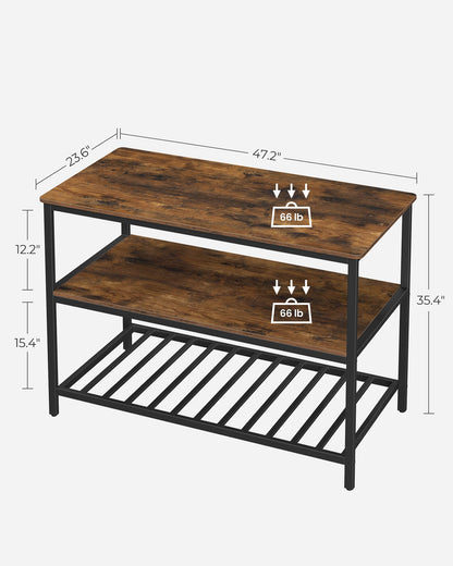 VASAGLE Industrial Kitchen Island with 3 Shelves and Large Worktop in Rustic Brown and Black