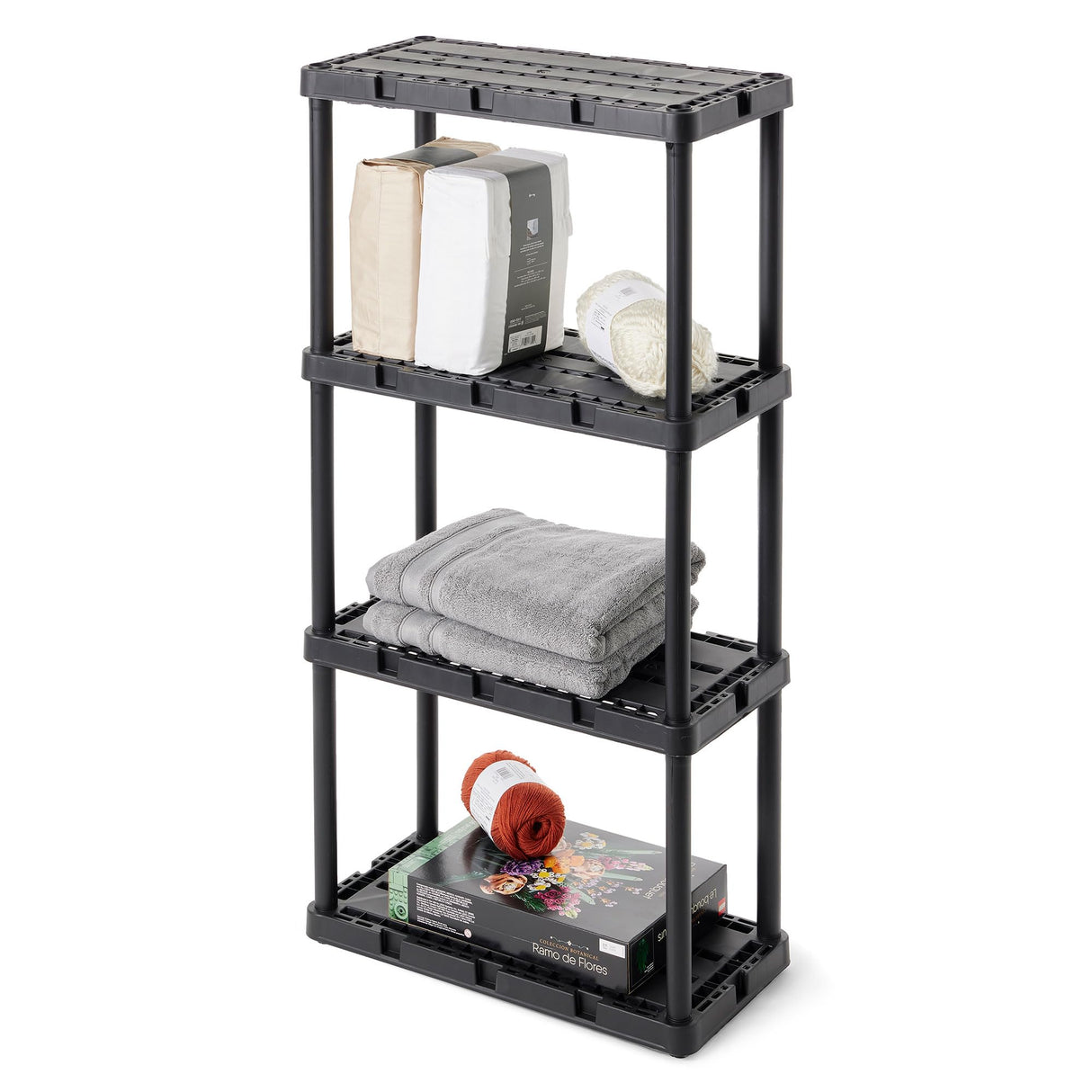 Gracious Living 4 Shelf Knect-A-Shelf Ventilated Light Duty Storage Unit 12 x 24 x 48 Organizer for Home, Garage, Basement & Laundry, Black Gracious Living