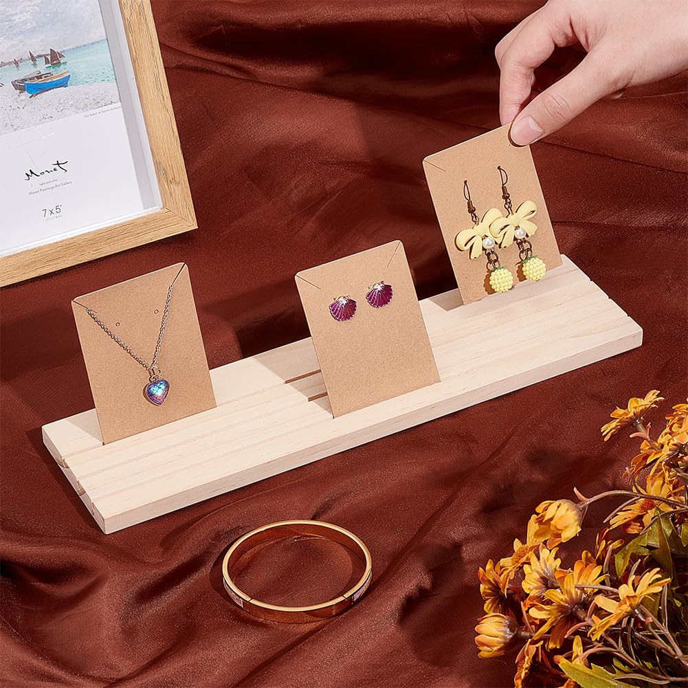 PH PandaHall 1 Pack Wooden Earring Holder, 3 Slot Earring Display Stand Wood Business Card Holder Ring Jewelry Organizer Tray for Tabletop Shows Earring Craft Showing Jewlry Display 11.8x3.05x0.41inch PH PandaHall