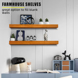 Beneouya 24 Inch Floating Shelves, Bathroom Wooden Shelves for Wall Mounted, Rustic Farmhouse Floating Shelves, Solid Wood Wall Shelves for Storage, Set of 2, Honey Oak Beneouya