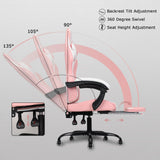 ErgoDesign Gaming Chair with Linkage Armrest & Footrest, High Back Video Gaming Chair, Pink/White ErgoDesign