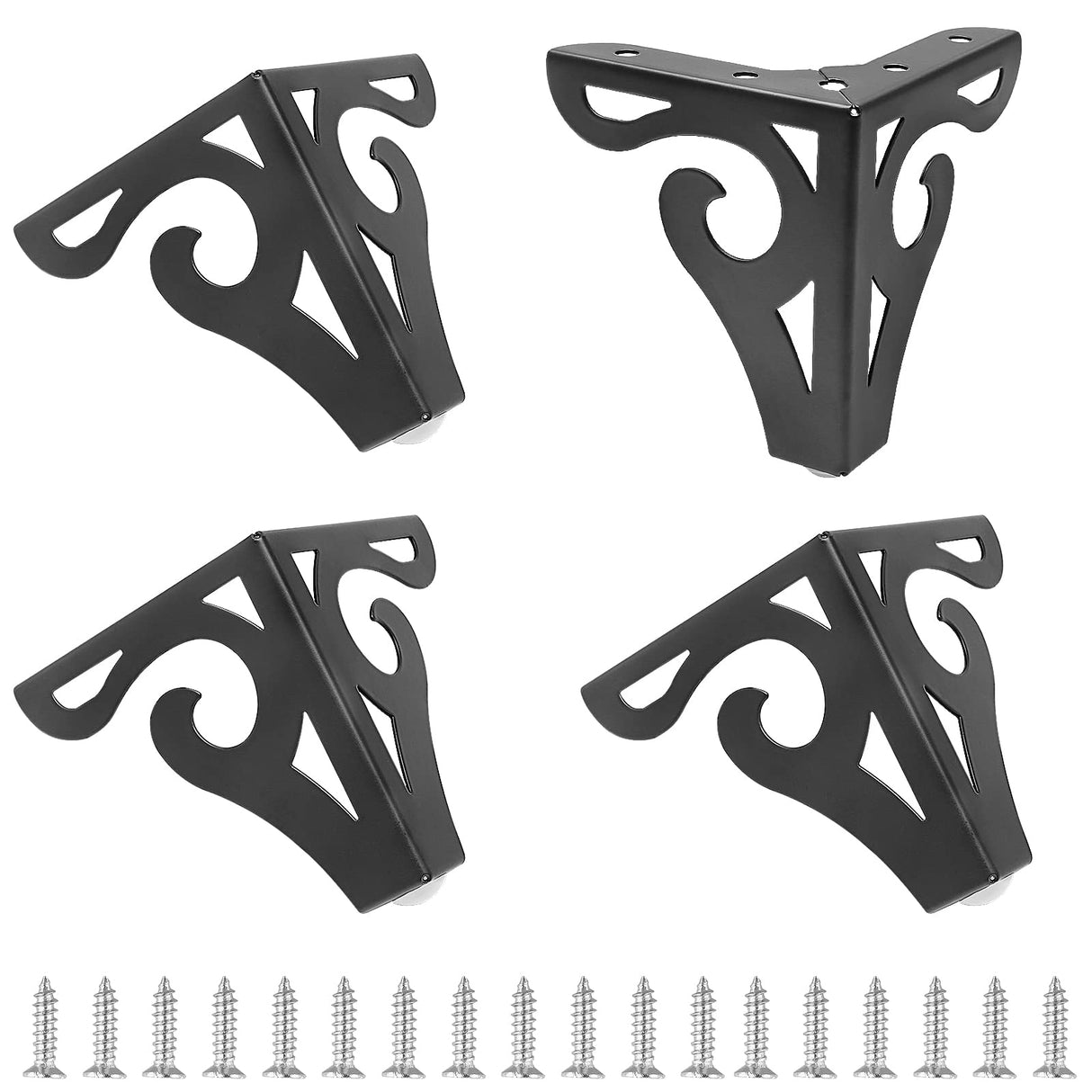 Bivethoi 3 Inch / 8cm Hollow Out Furniture Legs Set of 4, Black Metal Sofa Legs Modern Dresser Feet, Triangle Couch Feet Shelf Replacement Legs for Cabinet Cupboard Table Bookcase Wardrobe Bivethoi