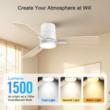 Atolit Ceiling Fans with Lights,42 inch,Quiet Reversible Motor,Easy to Install,6 Speeds,3CCT,Timer, White Modern Ceiling Fan for Living Room, Bedroom, Kitchen, Dining room, Office Atolit