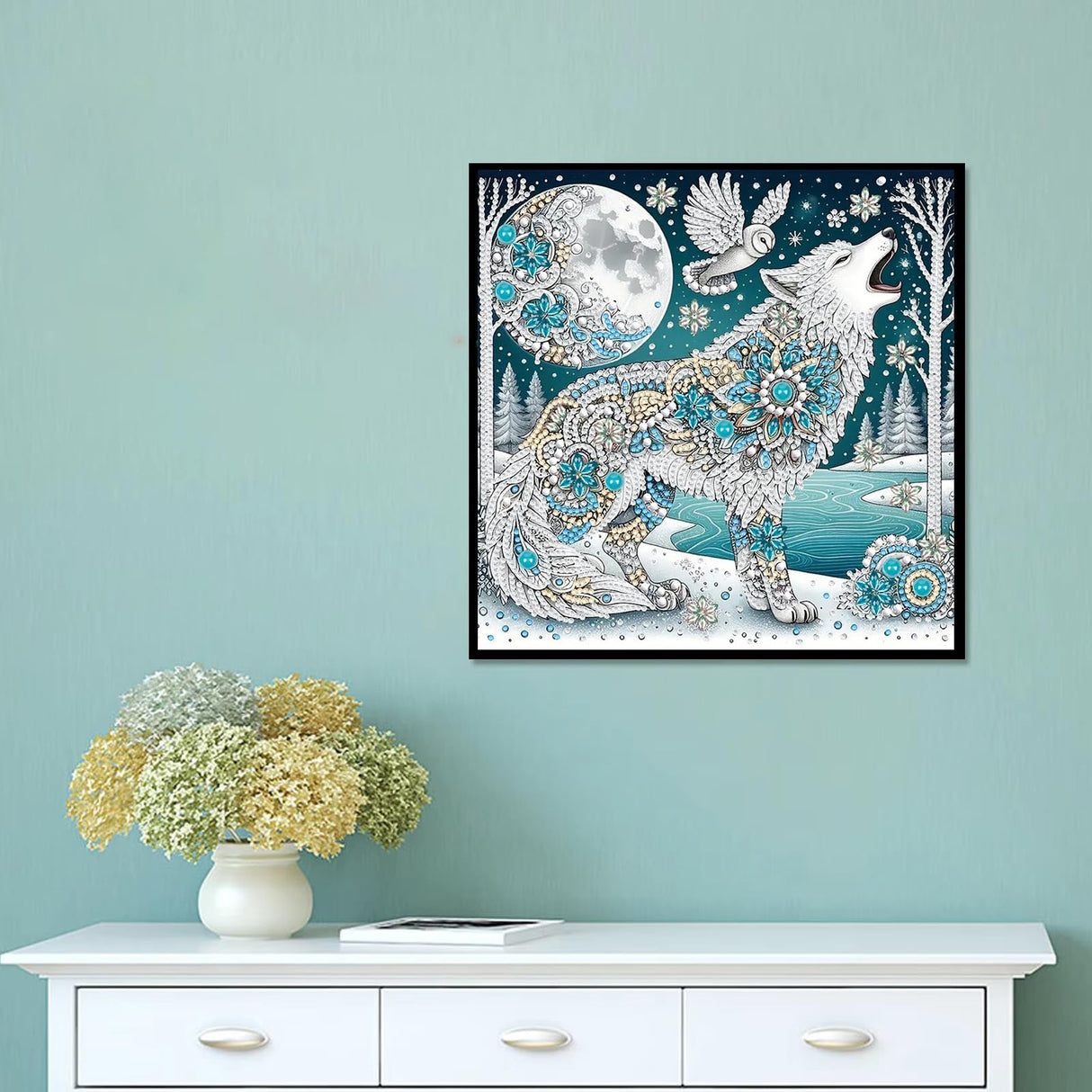 5D Wolf Special Shape Diamond Art Kits for Adults, DIY Small Crystal Rhinestones Diamond Painting, Premium Gem Art Paint with Diamonds for Home Wall Decor Paintcolor