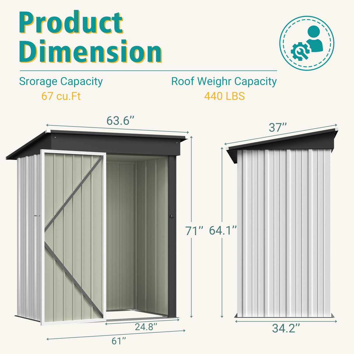 GUNJI 5 x 3 FT Shed Outdoor Storage Shed Metal Garden Shed with Lockable Door Outside Waterproof Tool Shed for Backyard, Patio, Lawn (White) GUNJI