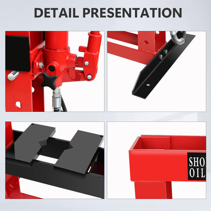 Hydraulic Shop Press, 12Ton H-Frame Garage Shop Benchtop Press with Pressure Gauge & Press Plates, Adjustable Working Table Height Used for Pressing, Bending, and Straightening, Red - WoodArtSupply