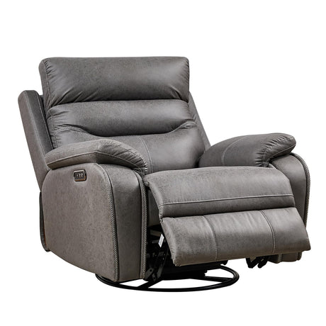 ROYALSON Dual OKIN Motor Power Recliner Chairs Swivel Rocker Recliner with One-Key Reset Button for Elderly Nursery Infinite Position, Power Headrest and USB Port,Faux Leather (Grey) ROYALSON