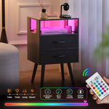 Yoobure LED Night Stand with Charger Station, Mid Century Modern Nightstand with Fabric Drawers, Bedside Table Nightstands with Storage Shelf, Bed Side Table Small Night Stands for Bedroom Living Room Yoobure