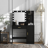 Vanity Desk, Vanity Mirror with Lights and Table Set with 1 Big Drawers, 1 Cabinet & 4 Shelves Makeup Vanity Set 3 Lighting Modes Brightness Adjustable Dressing Table (Black) Panana