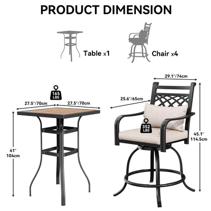 YITAHOME 5-Piece Ivory Outdoor Bar Height Table and Swivel Chair Set - WoodArtSupply