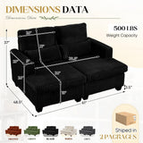 JEEOHEY Double Chaise Lounge Chair Indoor, 61" W Corduroy Small Loveseat Couch with Adjustable Backrest, Modern Comfy Couch, Deep Seat Sofa, Leisure Sleeper Sofa Bed for Living Room,Bedroom(Black) JEEOHEY