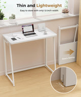 POLWKZU Folding Desk Small Foldable Desk for Small Space, 31.5 Inches Writing Computer Desk in Study, Home Office Foldable Office Desk for Bedroom, White POLWKZU