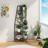 Furnulem 5 Tier Corner Shelf with LED Light, 67.2” Tall Standing Shelf for Wall Corner, Narrow Bookshelf Ladder Shelf for Bedroom, Living Room, Plant, Wood Storage Rack, Metal Frame (Black Oak) Furnulem