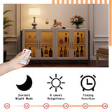 AMERLIFE Sideboard Buffet Cabinet, Mixed Color Accent Cabinet with LED Lights, Modern Glass Doors Storage Cabinet with Adjustable Shelf, Console Table for Dining, Living Room, White and Grey AMERLIFE