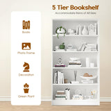 Soohow White Bookcase with Adjustable Shelves, 5 Shelf Book Case, Large Tall White Bookshelf for Living Room, Bedroom, 60 in Tall, 33 in Wide, 11.6 in Deep Soohow