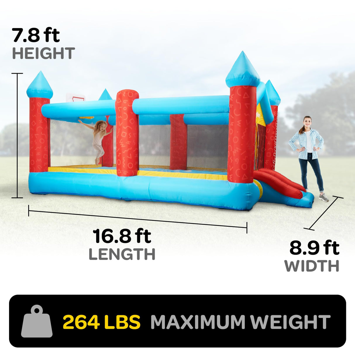 JoyBerri Bouncy House - 16.8' x8.9' Ft Extra Large, Inflatable Bounce House for Kids and Adults - with Air Blower, Volleyball Net, Basketball Hoop and Slide - ASTM Certified JOYBERRI