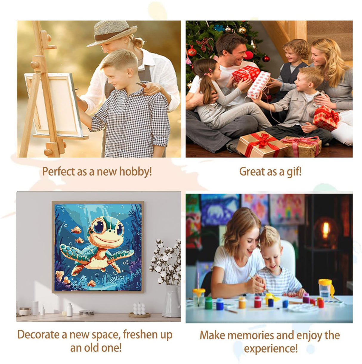 Artunion Framed Paint by Numbers Kit for Adults Beginners & Kids Ages 8-12,Cartoon Turtle Paint by Number with Frame,Ocean Paint by Numbers Kit on Canvas 10 * 10 Inch Without Easel Artunion