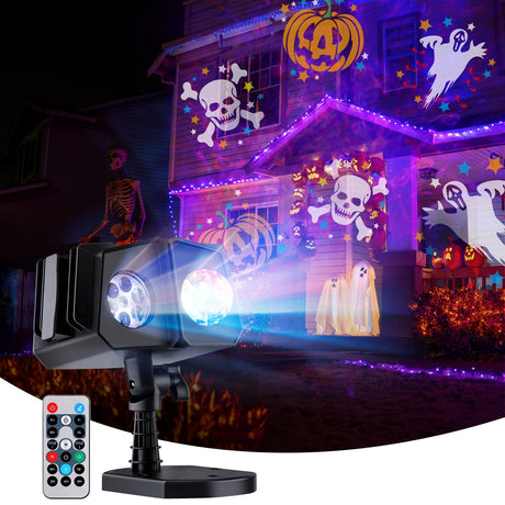 Minetom Halloween Christmas Projector Lights Outdoor 26 HD Effects (3D Ocean Wave + Patterns) Waterproof with Timer Landscape Lights for Indoor Holiday Christmas Night Disco Party, RGB + Multicolor Minetom