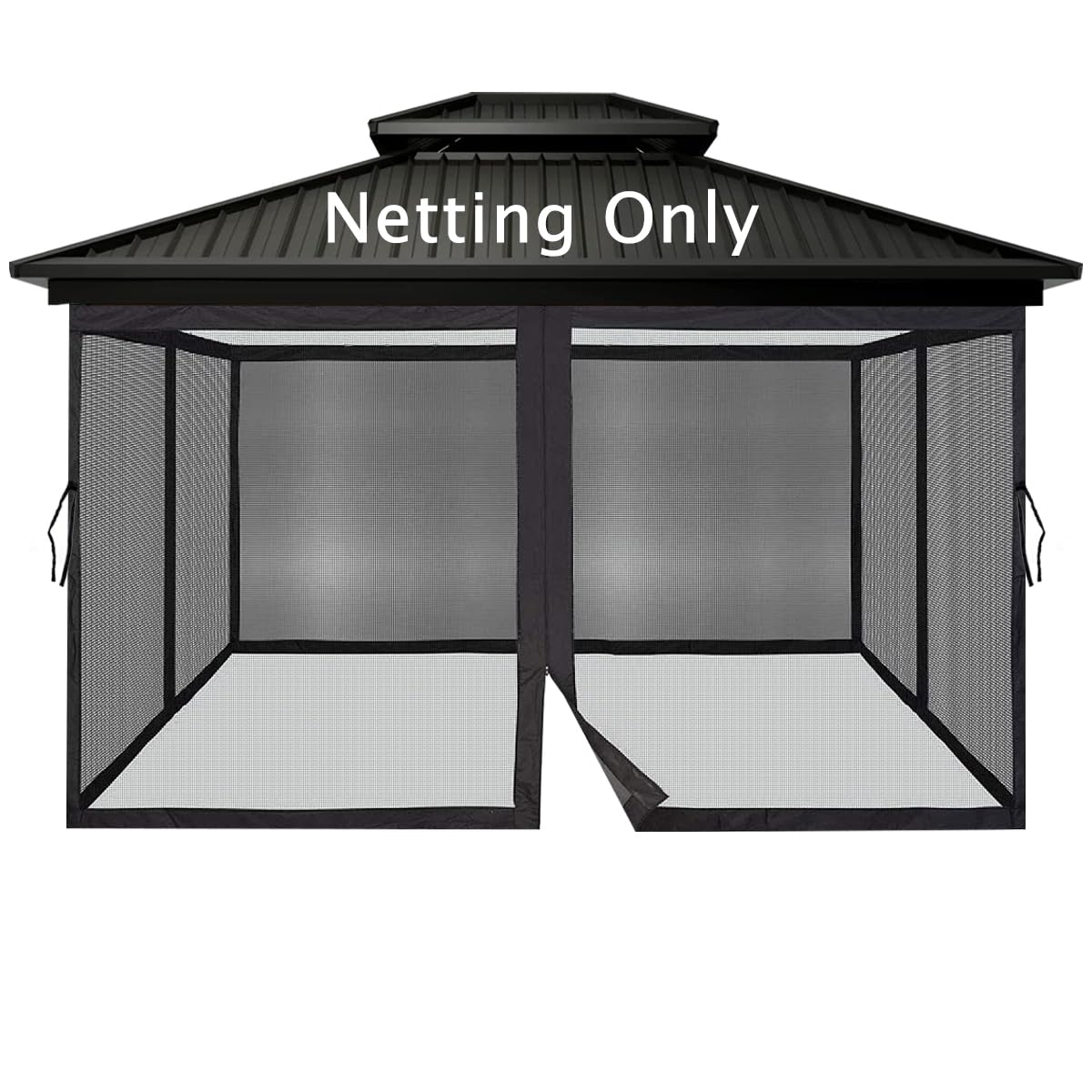 Gazebo Universal Replacement Mosquito Netting,Outdoor Canopy Net Screen 4-Panel Sidewall Gazebo Curtains, with Zippers, Easy to Install, Fit for Most Gazebo 10x12 Canopy, Patio (Black - 10 x 12 FT) maebeacae