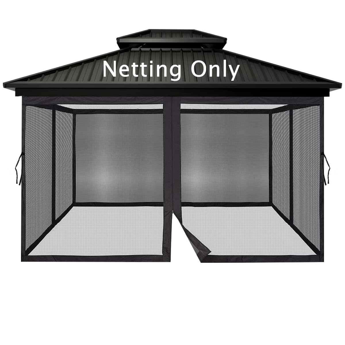 Gazebo Universal Replacement Mosquito Netting,Outdoor Canopy Net Screen 4-Panel Sidewall Gazebo Curtains, with Zippers, Easy to Install, Fit for Most Gazebo 10x12 Canopy, Patio (Black - 10 x 12 FT)