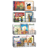 Wall Mounted Metal Kids Bookshelf - Wall Book Shelf for Kids Rooms, Hanging Book Baskets Organizer for Room Decor, Nursery Classroom Home Floating Bookshelves Set of 4 MFTEK