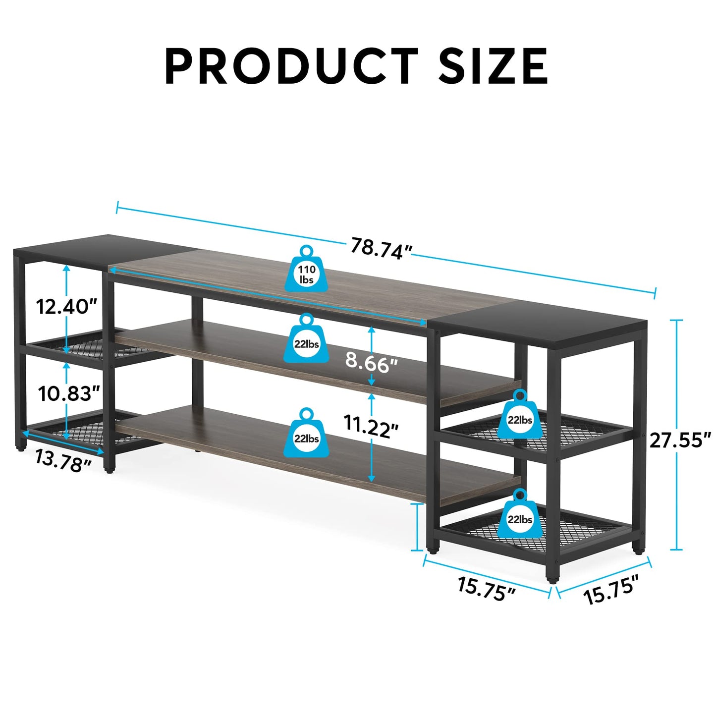 Tribesigns 78 Inch TV Stand for TVs up to 85 Inch, Media Entertainment Center Console Table, Industrial 3-Tier TV Console Table with Storage Shelves for Living Room, Entertainment Room - WoodArtSupply