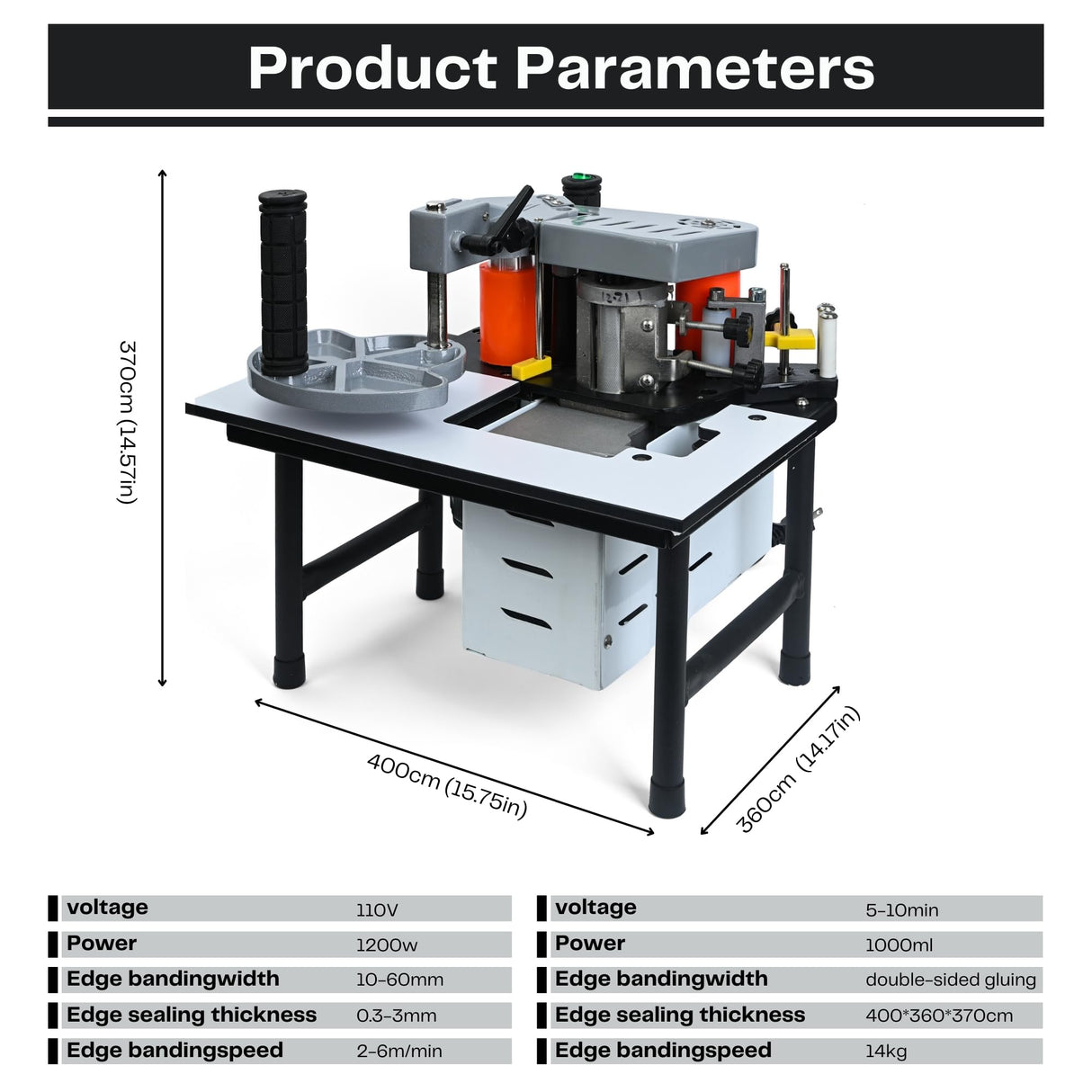 Woodworking Edge Banding Machine, Right Angle Curve Straight Line Edge Bander, Portable PVC ABS Edge Bander, Double-sided Gluing, Adjustable Speed Mefape