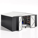 VIWAT 12x14 FT Outdoor Storage Shed, Metal Shed with Updated Frame Structure and Lockable Doors, Large Shed Upgrade Height Ideal for Garden, Backyard, Patio Utility and Tool Storage, White VIWAT