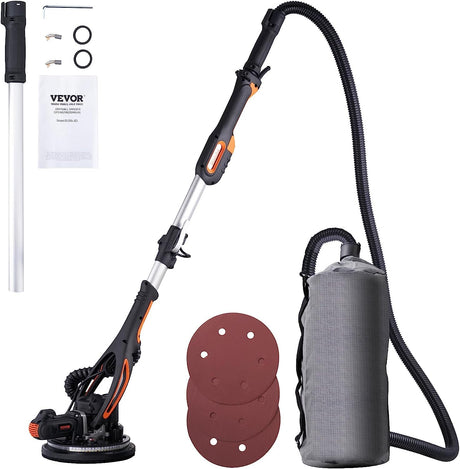 VEVOR Drywall Sander, 900W Electric Sander with 12 Sanding Discs, Variable Speed 800-1800 RPM Wall Sander with 3 Suction Ducts, Foldable Ceiling Sander & 2 LED Lights, Extendable Handle, Dust Bag VEVOR