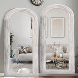 ZHUNFA Arched Full Length Mirror with Solid Wood Frame, 71x32 Farmhouse Wall Mirror Full Length with Stand, Vertical Hanging, Leaning Standing for Bedroom, Living Room, Rustic White ZHUNFA